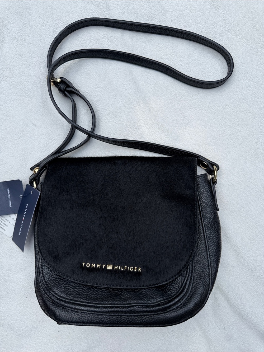 Tommy Hilfiger Black Leather & Haircalf Crossbody Bag
